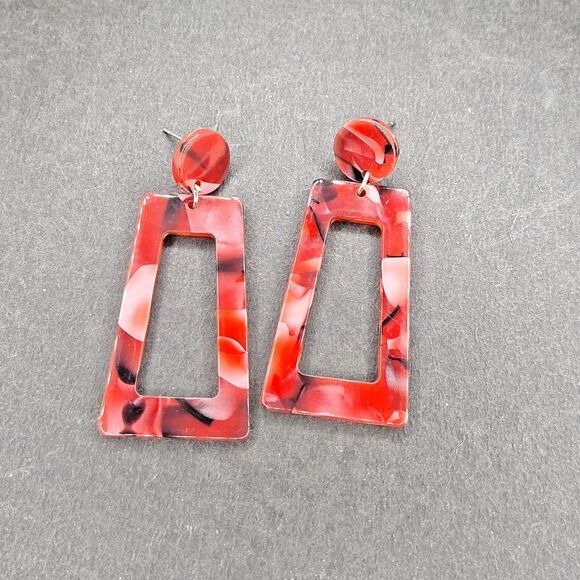 Red marble Style Crush Geometric Resin Abstract Earrings tortoise shell - Picture 1 of 4